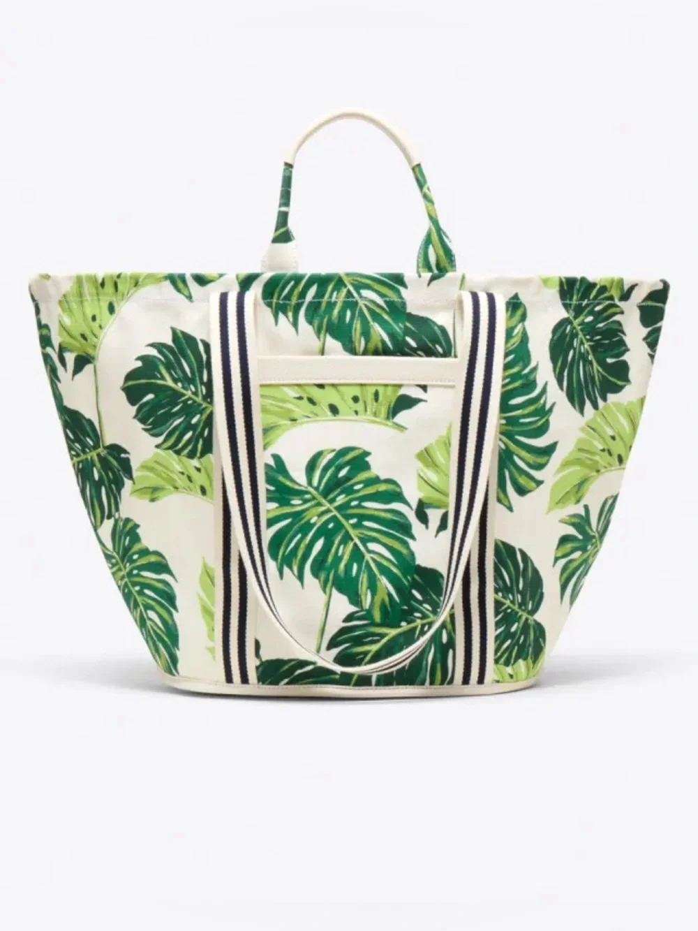 Draper James NWT Monstera Flora Leaf Canvas Tote, Green/White/Black, 23x12x10